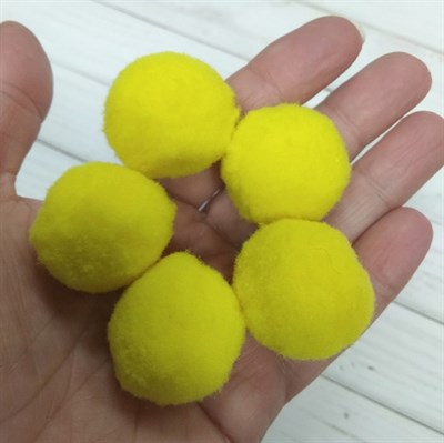 Помпоны синтетические, диаметр 3 см, цвет лимонный, 5 шт. - фото 7813